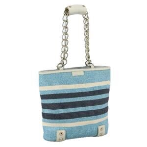 Burberry Blue Label Chain Shoulder Bag Straw Metal Blue White Silver